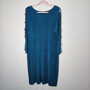 Travelers Chico's Blue Dress Wrinkle Free Long Split Sleeve Career Size 2 = Lg‎